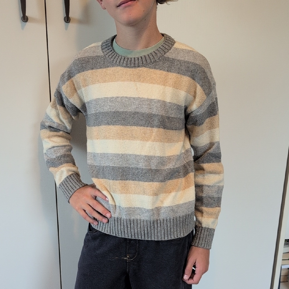 Striped Gray and Cream Kid's Sweater